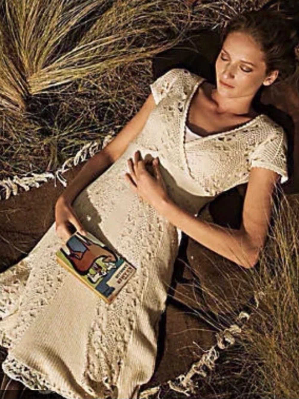 Modcloth Beige Crochet Knit Maxi Dress Size Large
